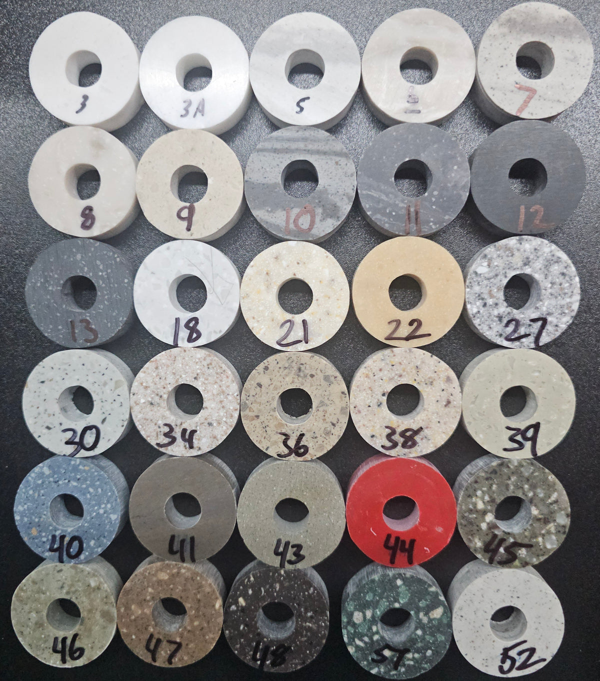 Corian Ring Blanks, all 30 numbered colors