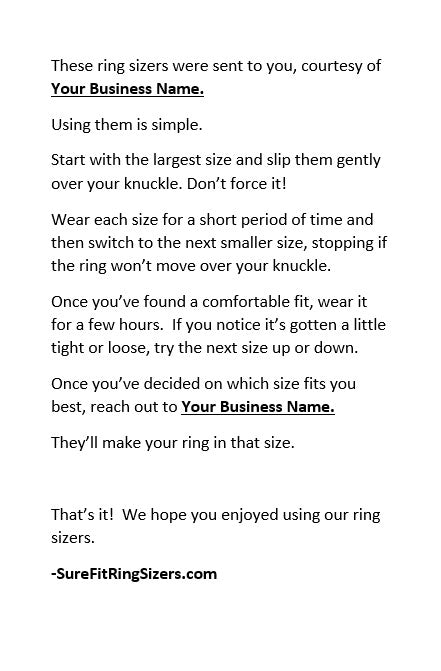 Shows an example of instructions sent with each package.