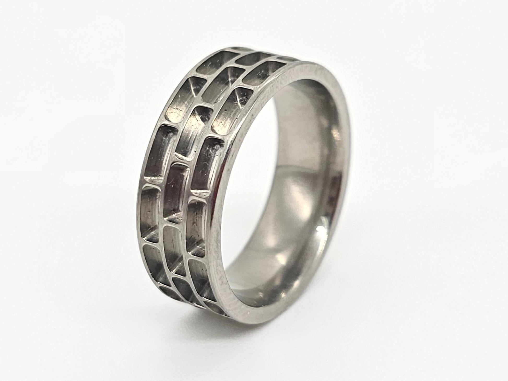 Titanium - Brick Wall Ring Blank - 8mm